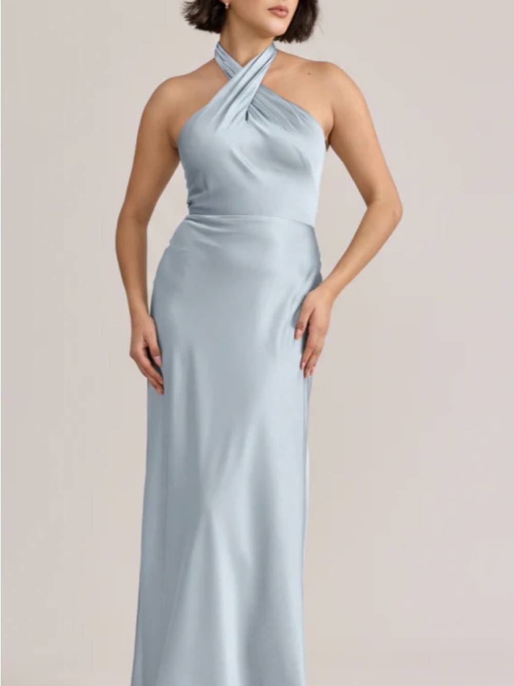 Revelry Sky Blue One-Shoulder Satin Gown